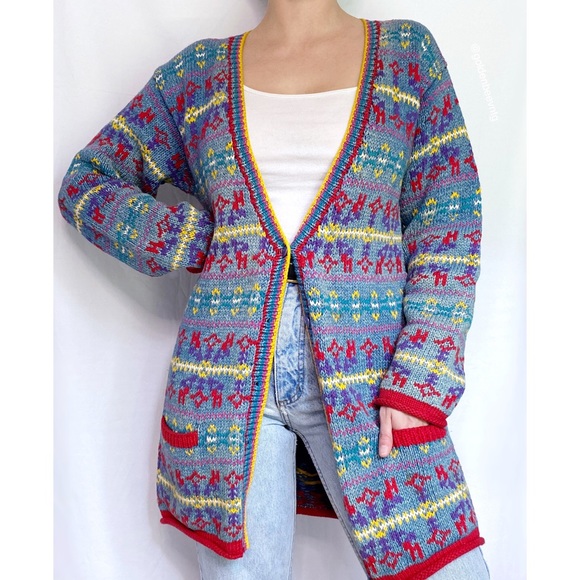 Vintage Oversized Retro Geometric Printed Longline Knit Cardigan - Picture 5 of 9